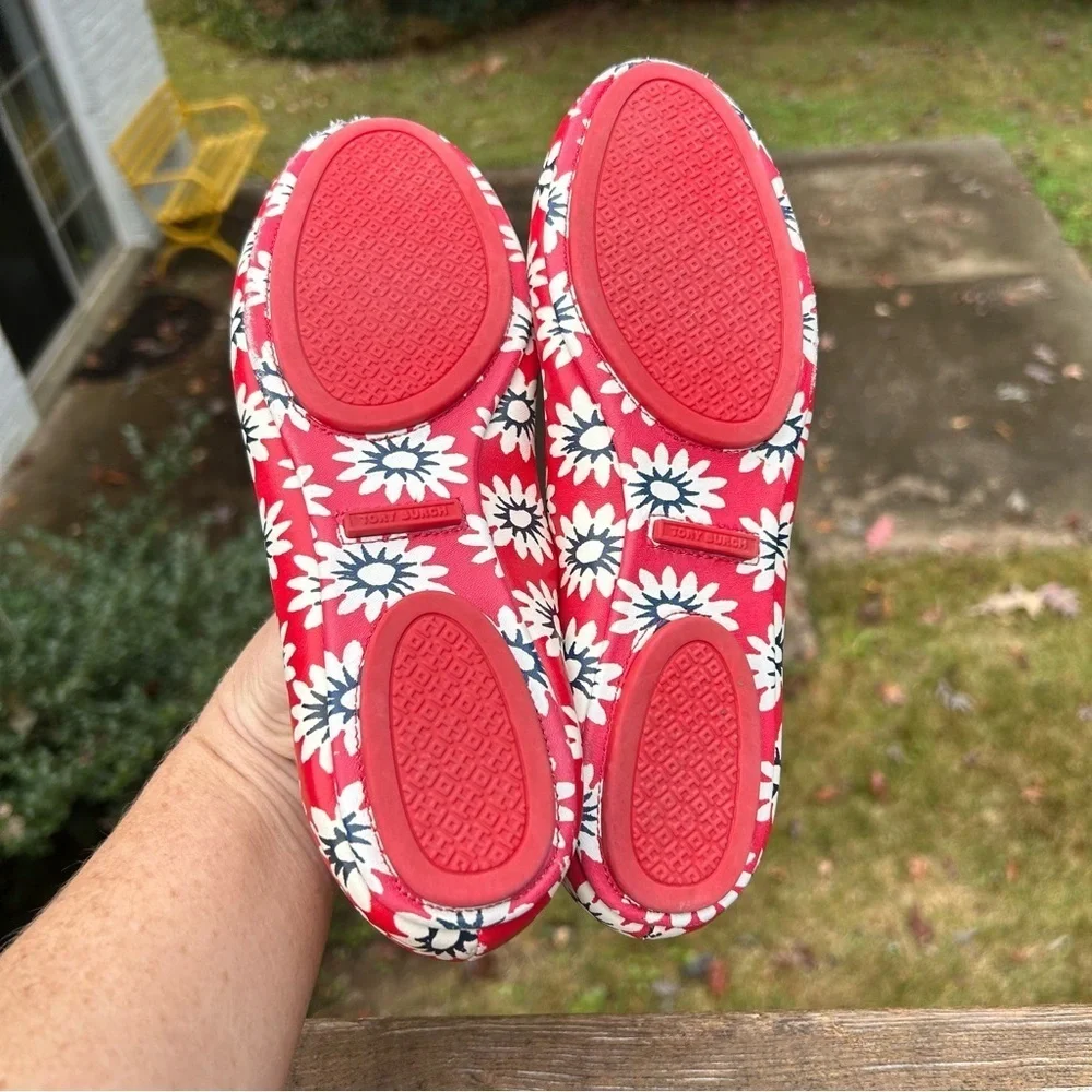 Tory Burch ballet flats red floral daisy